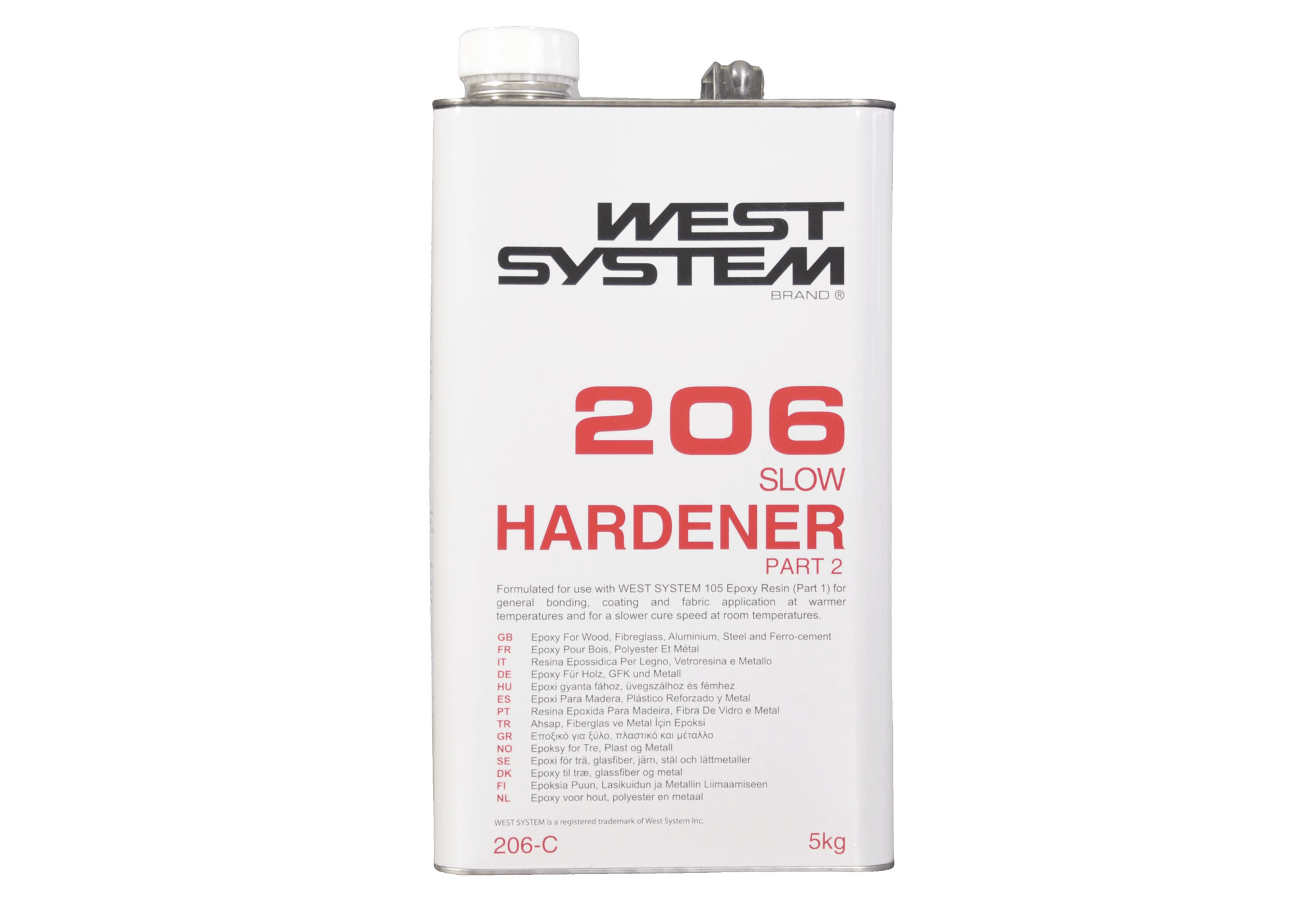 A white can of West System 205 Slow Hardener